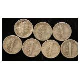 GROUP OF 7 MERCURY DIMES