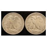 2 WALKING LIBERTY HALF DOLLARS 1945-S 1947-D