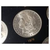 DATE SET OF 27 AU-BU MORGAN SILVER DOLLARS IN CAPITAL HOLDER