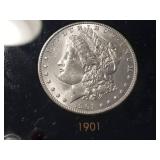 DATE SET OF 27 AU-BU MORGAN SILVER DOLLARS IN CAPITAL HOLDER