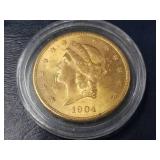 1904-S US $20 DOUBLE EAGLE GOLD LIBERTY UNC