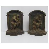 Pair of Antique Iron Bookends - The Thinker