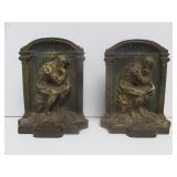 Pair of Antique Iron Bookends - The Thinker