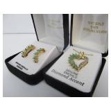 Matching Sterling Silver Earring & Pendant Set w/Genuine Emerald & Diamond Accents