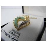 Matching Sterling Silver Earring & Pendant Set w/Genuine Emerald & Diamond Accents