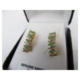 Matching Sterling Silver Earring & Pendant Set w/Genuine Emerald & Diamond Accents