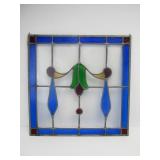 Vintage Stained Glass Wall Hanging w/Cobalt Blue Border & Decoration