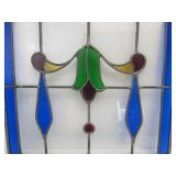 Vintage Stained Glass Wall Hanging w/Cobalt Blue Border & Decoration