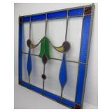Vintage Stained Glass Wall Hanging w/Cobalt Blue Border & Decoration