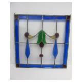 Vintage Stained Glass Wall Hanging w/Cobalt Blue Border & Decoration