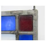 Vintage Stained Glass Wall Hanging w/Cobalt Blue Border & Decoration