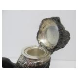 Antique Signed Figural Lion Silverplated Inkwell