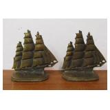 Old Vintage Cast Brass Sailing Ship Bookends