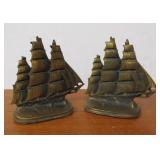 Old Vintage Cast Brass Sailing Ship Bookends