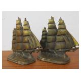 Old Vintage Cast Brass Sailing Ship Bookends
