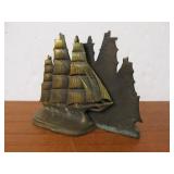 Old Vintage Cast Brass Sailing Ship Bookends