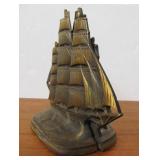 Old Vintage Cast Brass Sailing Ship Bookends