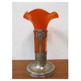 Antique Art Glass Floral Vase w/Silver Plated Stand