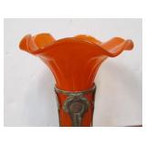 Antique Art Glass Floral Vase w/Silver Plated Stand