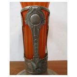 Antique Art Glass Floral Vase w/Silver Plated Stand