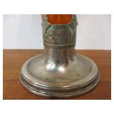 Antique Art Glass Floral Vase w/Silver Plated Stand