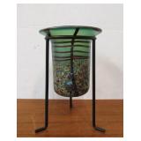 Beautiful Hand Made Art Glass Vase w/Stand by David Tate