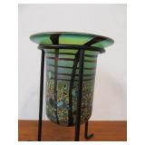 Beautiful Hand Made Art Glass Vase w/Stand by David Tate