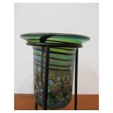 Beautiful Hand Made Art Glass Vase w/Stand by David Tate