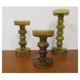 Set of 3 Graduating Size Olive Glass Candle Stands
