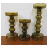 Set of 3 Graduating Size Olive Glass Candle Stands