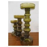 Set of 3 Graduating Size Olive Glass Candle Stands