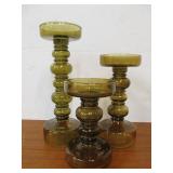 Set of 3 Graduating Size Olive Glass Candle Stands