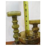 Set of 3 Graduating Size Olive Glass Candle Stands