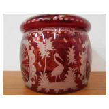 Antique Bohemian Etched Cranberry Glass Lidded Jar