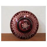 Antique Bohemian Etched Cranberry Glass Lidded Jar