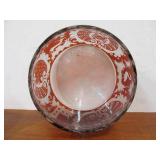 Antique Bohemian Etched Cranberry Glass Lidded Jar