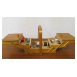 Mid Century Fold Out Sewing Box w/Thread - Made in Sweden