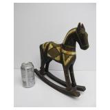Vintage Carved Wood w/Brass & Inlaid Bone Horse Statue