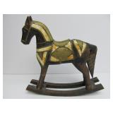 Vintage Carved Wood w/Brass & Inlaid Bone Horse Statue