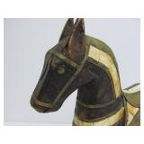 Vintage Carved Wood w/Brass & Inlaid Bone Horse Statue