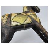 Vintage Carved Wood w/Brass & Inlaid Bone Horse Statue