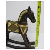 Vintage Carved Wood w/Brass & Inlaid Bone Horse Statue