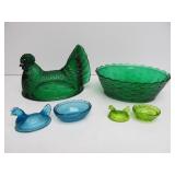 Vintage Colored Glass Nesting Chicken Dishes