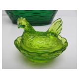 Vintage Colored Glass Nesting Chicken Dishes