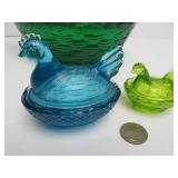 Vintage Colored Glass Nesting Chicken Dishes
