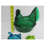 Vintage Colored Glass Nesting Chicken Dishes