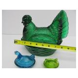 Vintage Colored Glass Nesting Chicken Dishes