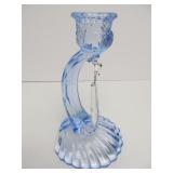 Pair of Shell Base Blue Crystal Candle Stands w/Prisms