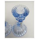 Pair of Shell Base Blue Crystal Candle Stands w/Prisms