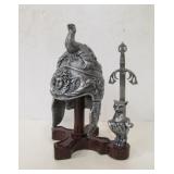 Medieval Style Helmet & Sword Letter Opener Desk Set